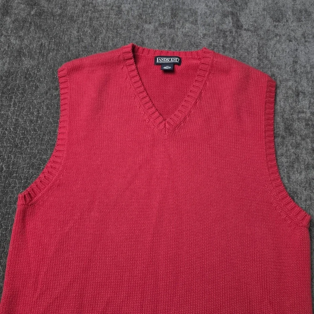 Vtg Lands' End V Neck Sweater Vest Mens Medium Chunky Knit Red Made In Japan